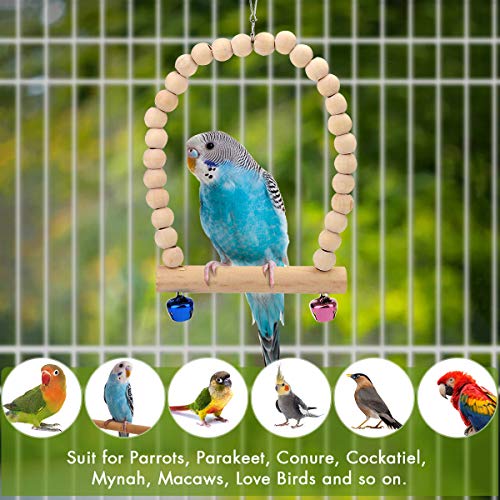 Speelgoed voor Vogels,Vegena 8 PCS Vogel Papegaai Speelgoed,Houten Vogel Kauwen Speelgoed,Hangend Bel,Schommelen en… - Afbeelding 7
