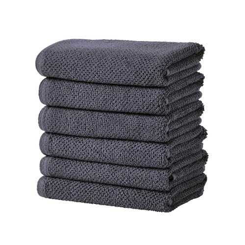 Great Bay Home 100% Cotton 6 Pack 26x16 Hand Towel Set - Absorbent, Quick-Drying, Durable Towels for Bathroom Decor - Low-Twist, Two-Ply Fibers (Stone Blue)