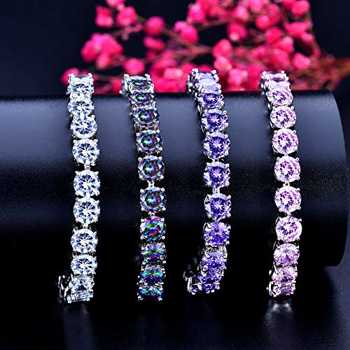 SEQUITO Tennis Bracelets for Women Bracelet Cubic Zirconia Bracelet White Gold Plated Round Bracelet for Women Wedding Gift 7.0 Inches Or 8 Inches with Extended Clasp Purple - Image 5