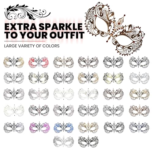 Image of Masquerade Mask for Women with Rhinestones - Elegant Metal Half Face Mask for Masquerade Parties, Mardi Gras, & Themed Events
