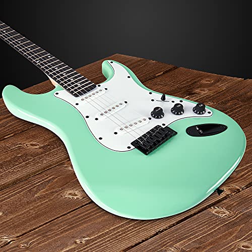 Image of LyxPro 39 inch Electric Guitar Kit Bundle with 20w Amplifier, All Accessories, Digital Clip On Tuner, Six Strings, Two Picks, Tremolo Bar, Shoulder Strap, Case Bag Starter kit Full Size - Green