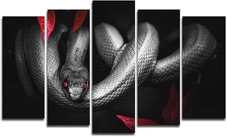Amazon Com Faicai Art 5 Piece Black And White Red Eyes Snake Paintings Cool Animal Wall Art Canvas Prints Pictures Printed On Canvas Modern Snake Wall Posters For Home Decor Office Framed 70 W