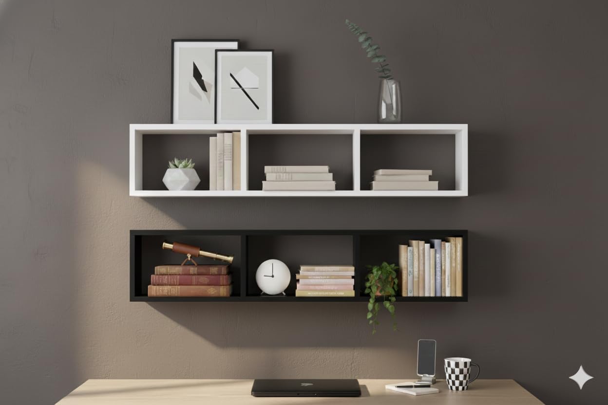 Multipurpose White Brown Rustic Wood Wall Shelf-picture-26