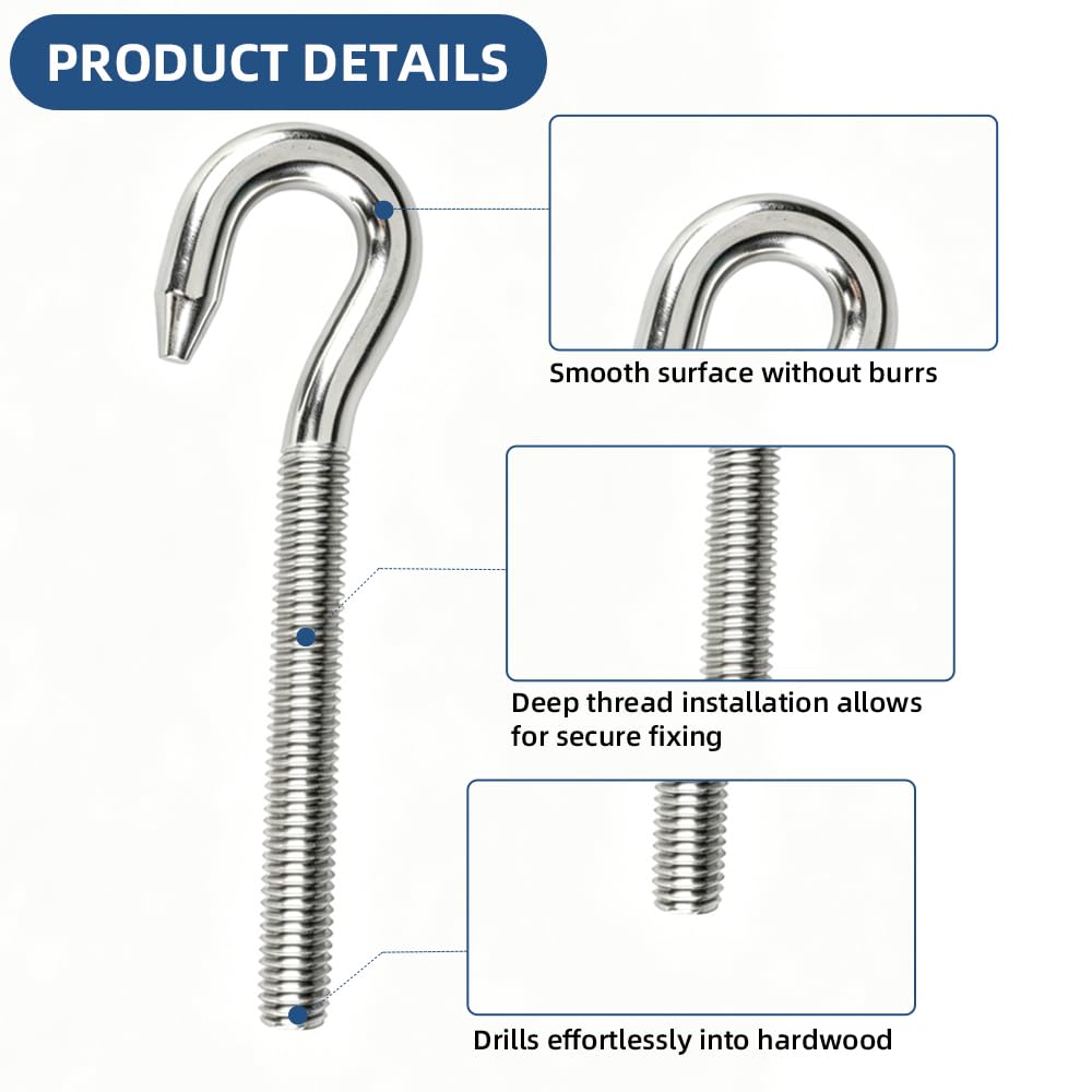 M10, 8 ganci a vite in acciaio inox 304, A2-70, ganci con vite ad anello, alta durezza, ganci con filettatura per esterni, accessori da appendere