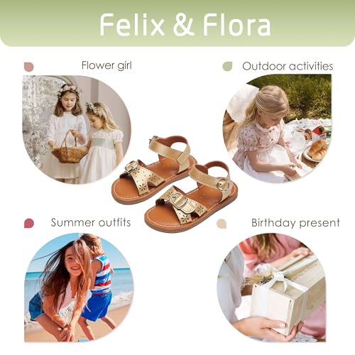 Image of Felix & Flora Toddler Girl Sandals - Flower Girl Dress Shoes Open Toe Little Kid Flats