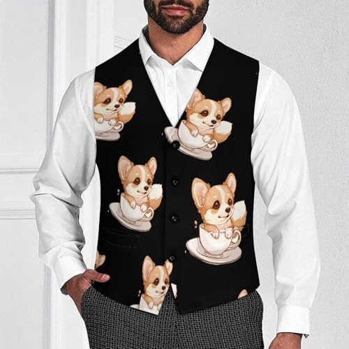 Corgi Corgffee Cute Mens Slim Fit Suit Vest Dress Waistcoat Casual Business Vest2