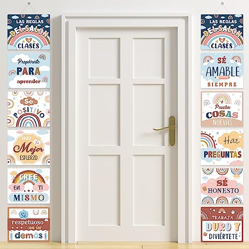 Faccito Spanish Classroom Decoration Motivational Banner Poster Positive Porch Sign Inspirational Door Sign Wall Decor Back to School Rules Sign for Home Nursery Students Teacher Educational (Boho)