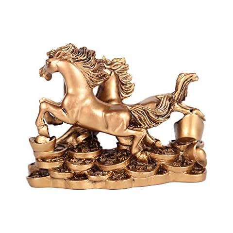 Willcome Feng Shui Double Brass Horse Wealth Prosperity Statue Resin Sculpture Ornaments for Home/Office Decor, Housewarming Gift, Business Gift Cover