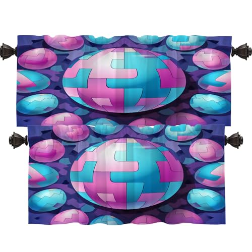 Shrahala Puzzle Eggs Blackout Short Curtains for Windows, Colorful Puzzle Eggs Circle Kitchen Valance Thermal Insulated Rod Pocket Window Treatment for Bathroom 2 Pack 52 X 16 in