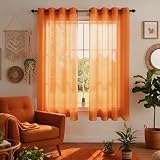 Autumn Decorations for Home Orange Sheer Curtains 45 Inch Length for Kitchen Bedroom Window Set of 2 Panels Grommet Thanksgiving Fall Short Curtains for Small Windows Bathroom Basement 45 Inches Long