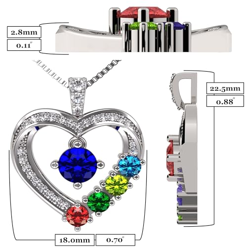 Central Diamond Center Mother & Child Heart Birthstone Necklace w/ 1-6 Simulated Gemstones in Sterling Silver, 10K, or 14K Gold2
