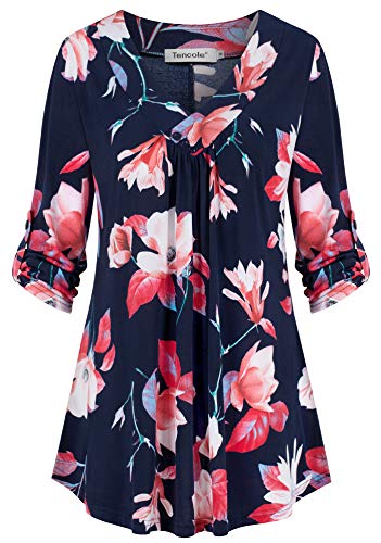 Tencole Blouse Fashion 2019 3/4 Sleeve,Shirttail Hem Work Plus Size Tops for Women Nice Fancy Floral Vintage Tunic Length Over Size Slouch Black Shirt Nice Quality Bohemian Office Printed Clothes
