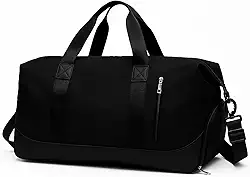 Bolsa Mala de Viagem Grande 47cm – Alça Transversal Removível, Compartimento para Tênis e Roupas Molhadas, 5 Bolsos com Zíper, Acoplável à Mala de Rodinha (Preta)