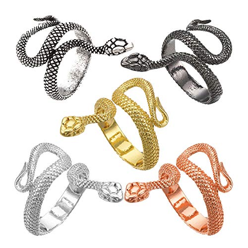 LZD Cuff Finger Wide Band Ring Bague Snake Serpent Reptile Schlangenr Black Gunmetal Adjustable Size 19.5mm P17 (5Pcs)