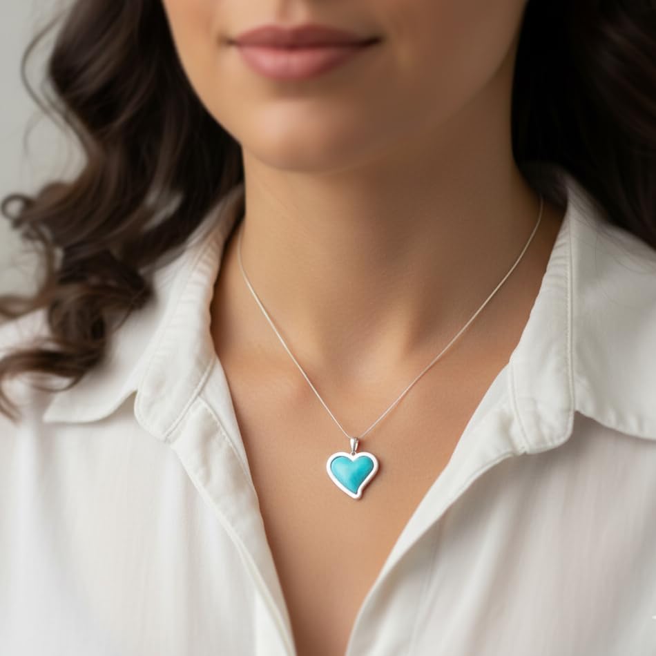 Turquoise Jewelry Heart Necklace: Sterling Silver Jewelry - Native American Jewelry Gifts - Image 2