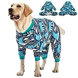 LovinPet Large Dog Clothes, Pet Anxiety Relief, UV Protection, Large Breed Dog Pajamas, Lightweight Stretchy Knit Fabric Onesie, Blue Elephant Print Dog Jammies, Pet PJ's /3XL