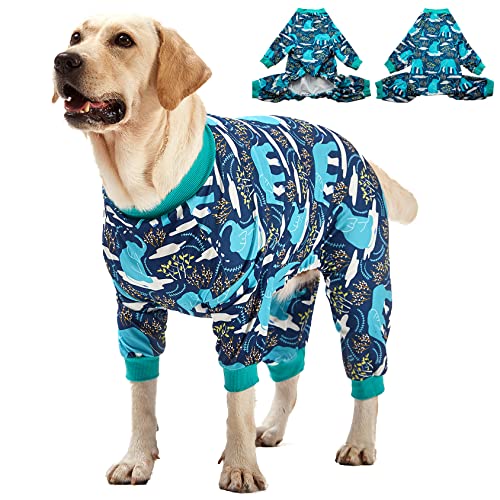 LovinPet Large Dog Clothes, Pet Anxiety Relief, UV Protection, Large Breed Dog Pajamas, Lightweight Stretchy Knit Fabric Onesie, Blue Elephant Print Weimaraner Jammies, Pet PJ's /3XL