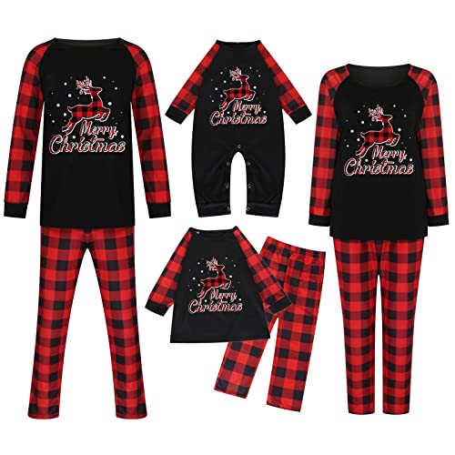Preisvergleich Produktbild Battnot Weihnachten Schlafanzug Rot Familie Bekleidungssets Weihnachtspyjamas Elk Druck T-Shirts Tops+Streifen Hosen Strampler, Mama Papa Kleinkinder Baby Nachtwäsche Christmas Party Xmas Kleidungs
