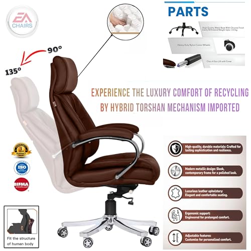 Image of S-91 PRO Browns Iran Arms /Luxury Comfort of Torshan Mechanism Victory Ergonomic Leatherette Executive High Back Revolving Desk Office Chair