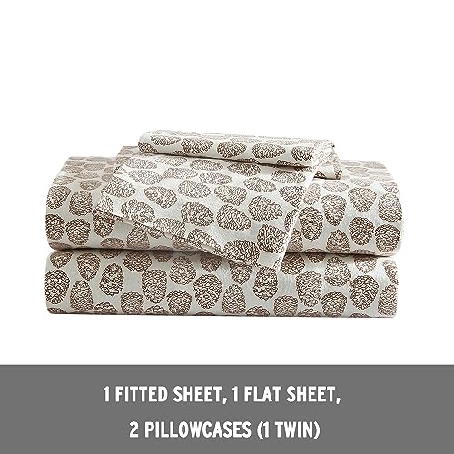 Image of Eddie Bauer - Flannel Sheets Queen Size, Anti-Pilling & Wrinkle Resistant Cotton, Soft for All-Season Comfort - Bed Sheets with Matching Pillowcases & Fitted Sheet (Little Creek Pine Cone Beige)