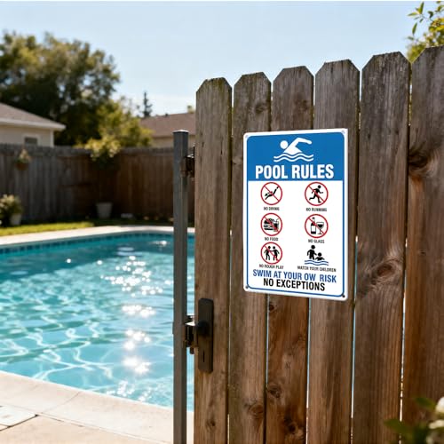 Señal metálica de advertencia reglas piscina 7.9x11.8 in miniatura 4