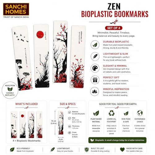 Image of Set of 4 Japanese-Inspired Bookmarks | 3D Zen Nature Theme | Eco-Friendly Bioplastic | Artistic Minimal Design for Readers | Perfect Gift | Unique 3D Effect