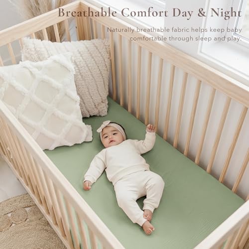 Image of Konssy Muslin Crib Sheets 2 PCS, 100% Cotton Baby Crib Sheets for Standard Crib Mattress (28 inchx 52 inch), Soft and Breathable for Boys, Girls (Woodland,Sage)