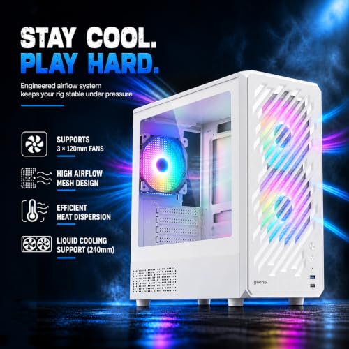 Image of Geonix Blaze Box Gaming Cabinet, 3 Pre-Installed ARGB Fans, White