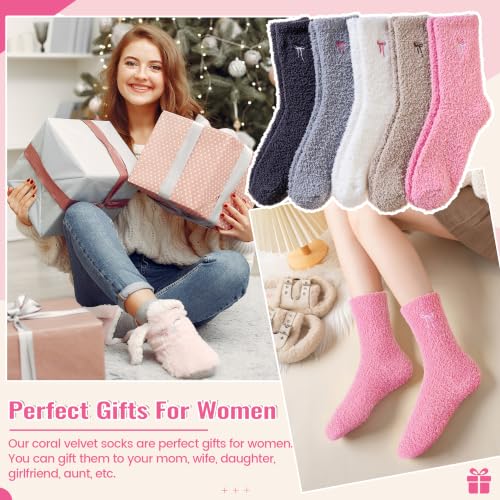 Image of Eocom Fuzzy Socks for Womens Warm Fluffy Winter Cozy Thick Plush Slipper Sleep Comfy Crew Christmas Socks 5 Pairs