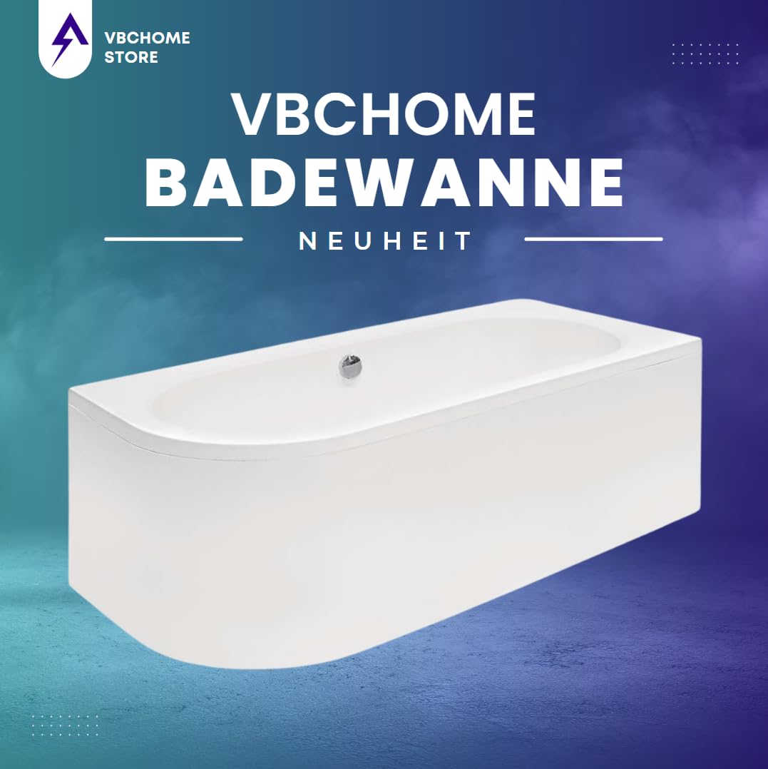 VBChome Bañera de 170 x 75 cm, acrílico, juego de delantal, sifón, esquina, bañera de esquina, color blanco, diseño moderno para 2 personas a la derecha (bañera de 170 x 75 a la derecha