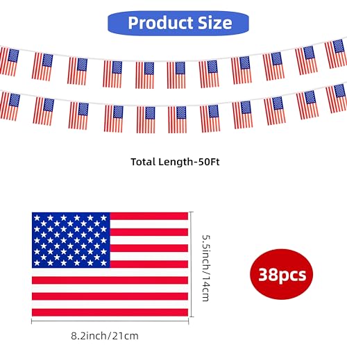 America-USA-Small-String-Flags-50-Feet-38-Pcs-American-US-Pennant-Banner-Bunting-Flags-Patriotic-Events-Independence-Day-Country-Festival-Commemoration-Decorations-USA America USA Small String Flags 50 Feet 38 Pcs American US Pennant Banner Bunting Flags Patriotic Events Independence Day Country Festival Commemoration Decorations USA