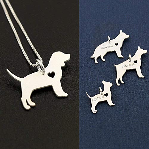 Beagle Necklace Sterling Silver Dog Breeds Pendant W/Heart - Love Pet Jewelry Italian Chain Women Best Cute Gift, Memorial Gift #TOP1