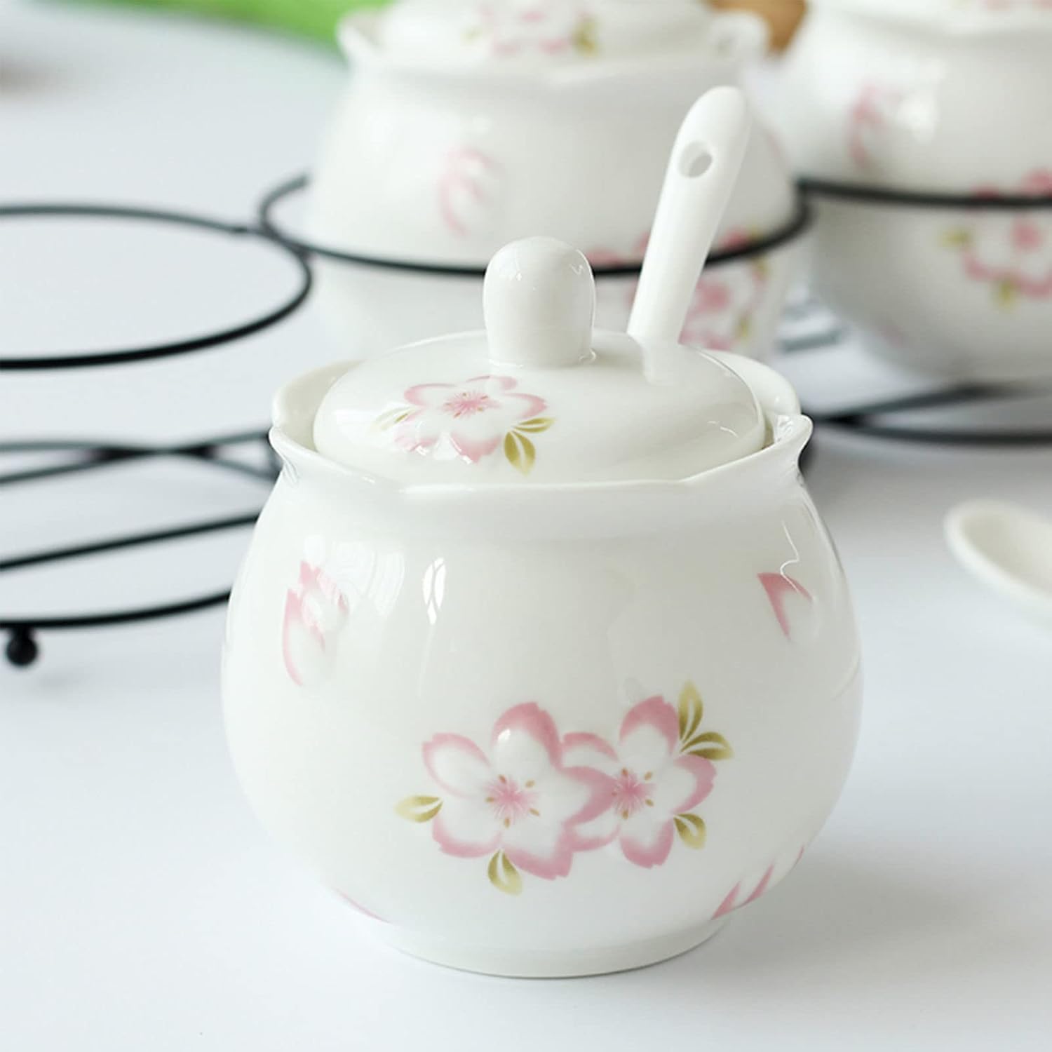 Sugar Bowl ,sugar pot, Sugar Bowl with Lid , Ceramic Sugar Bowl with Lid and Milk Jug, Cream and Sugar Pot, Creamer Jug Sugar Jar, Coffee Serving Set, Cream Pitcher-Pink-Milk Jug & Sugar Bowl (Color :