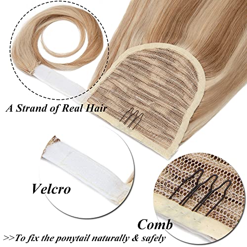 My-Lady Ponytail Extension Human Hair Wrap Around Drawstring Real Remy Hair Ponytail Natural Long Straight Pony Tail For Women Kids Clip In Hairpiece Ash Blonde & Bleach Blonde 22 Inch 95G #TOP3