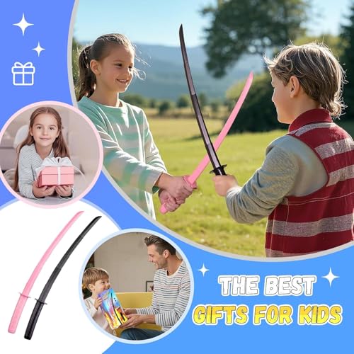 Image of 2Pcs Samurai Sword, Telescopic Sword Set for Display and Role Play, Anime Sword Toy for Cultural Enthusiasts,Black and Pink (2pcs（Black Pink）)