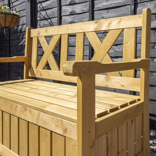 Airwave Darcy Outdoor Storage Bench 110L | Weather Resistant Garden Storage Box | Treated Fir Wood | Wooden Showerproof Seat | Ideal For Storing Toys, Cushions, Tools - 6