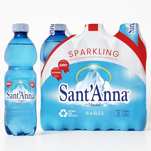 Sant'Anna Frizzante Sparkling Natural Mineral Water, 16.9 Fl Oz (6-Pack) | Pure Italian Alps Mountain-Fresh Drinking Water | Natural Functional Drink | Sodium-Free Mineral in BPA-Free Bottles
