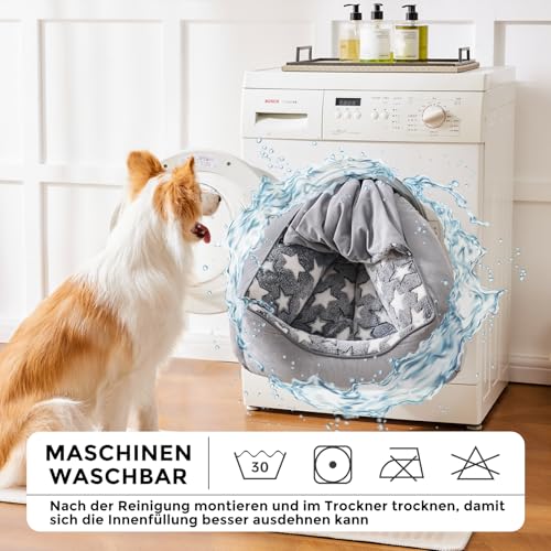 Heymamba Hundebett für große Hunde, Höhlen-Hundebett mit Abnehmbarer Decke, Flauschiges und Warmes Hundesofa, erhöhte Seiten, waschbar, geeignet für alle großen Hunde, 90x65x23cm