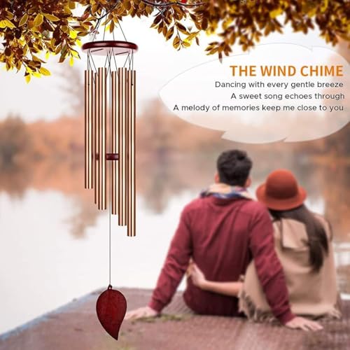 Image of Hanging Wind Chimes, 6 Rod Metal Pipes with Wooden Top Melodious Sound, Positive Energy, Gift for Garden, Patio, Meditation and Positive Energy. (Copper Color)