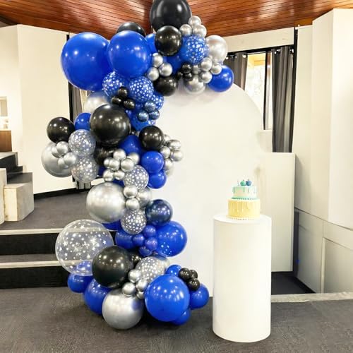 Image of Navy Blue Silver Balloons, 60 Pcs Metallic Pearl Night Blue Black Balloons, 12 Inch Silver Star Confetti Balloon Helium for Graduations Boys Birthday Wedding Anniversary Retirement Party Decorations