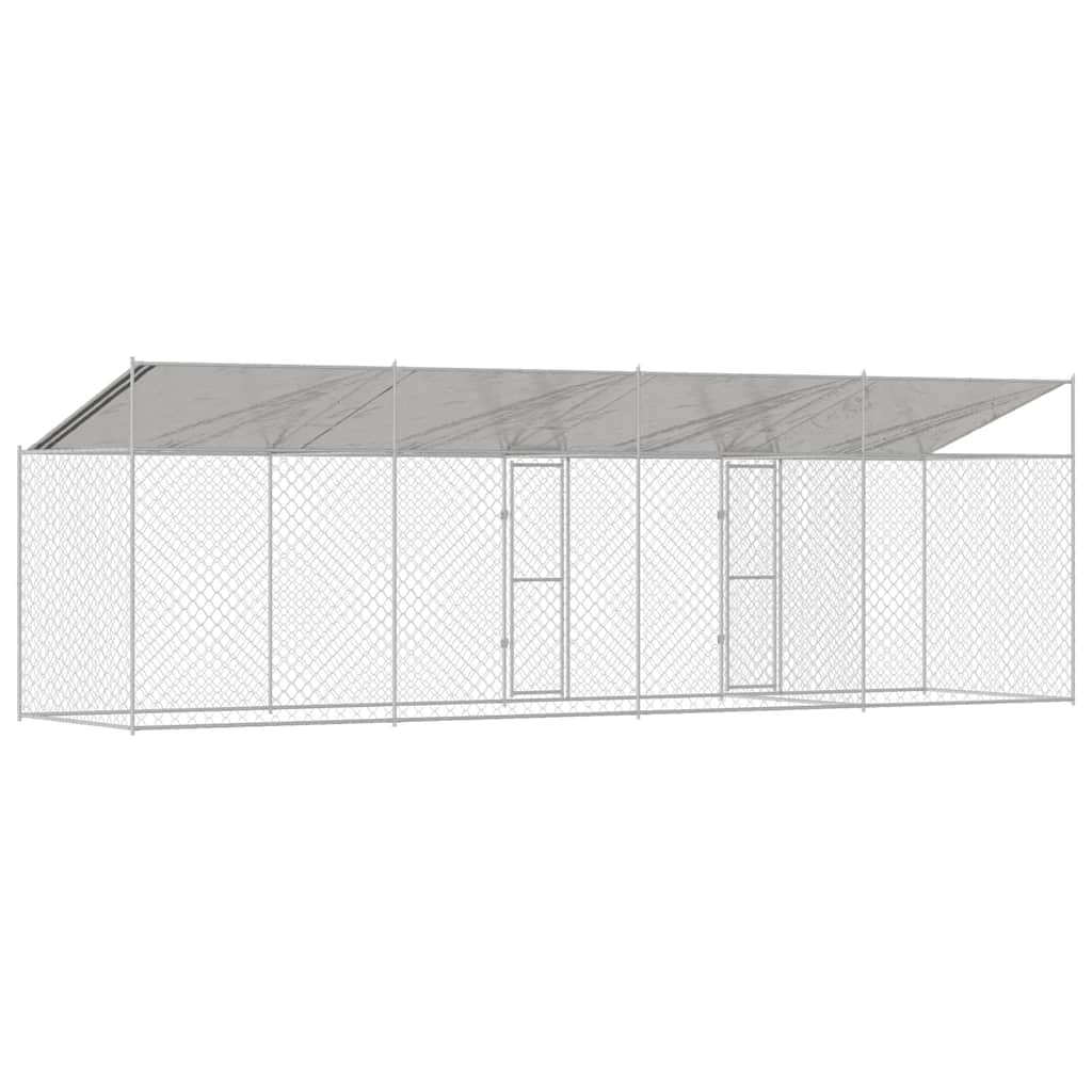 Gabbia per cani con tetto argentato, 800 x 200 x 256 cm, in acciaio e PE, resistente alle intemperie, a prova di esplosione, adatta per esterni, con porta richiudibile, spaziosa, durevole