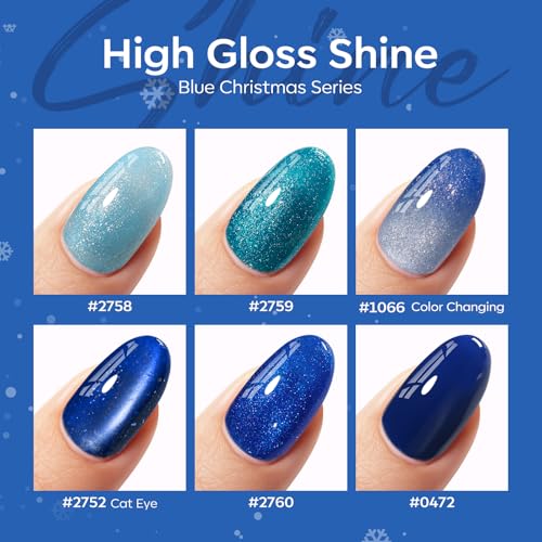 Image of modelones Cat Eye Gel Nail Polish Set Glitter 6Colors Blue