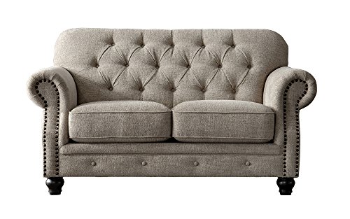 Acanva Collection Chesterfield Chenille Tufted Living Room Sofa, 67"W Loveseat, Almond #TOP3
