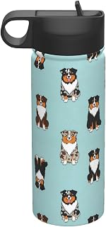 Insulated Water Bottle Australian Shepherds Dogs, Vacuum Insulated Stainless Steel Water Bottle with Straw & Handle Lid, BPA Free, Leak Proof