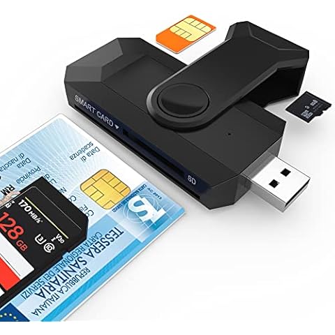 Smart Card Reader Driver-free, SIM Card Reader+TF&SD Card Reader+Contact Chip and PIN Card Reader All-in-1, Applied to Digital Signature/CAC/ID/Bank/E-Tax/Health Card/Edit Sim Card, for Windows,Linux Cover