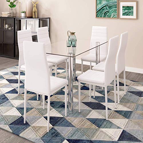 Modern Glass Dinning Table, 47" Clear Dinner Table For 2-6 People, Tempered Glass Dining Room Table With Metal Legs, Rectangular Kitchen Table For Dining Guest Reception #TOP4