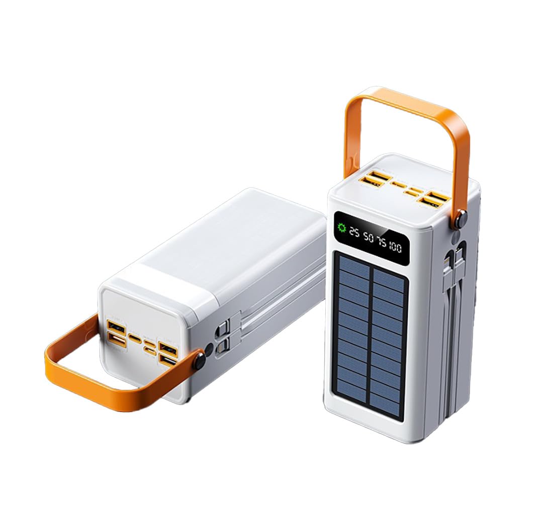 Power Bank Portatile 100000mAh 120W PD 20W Powerbank con Batteria da Carica Grande Capacità 5 Uscite 2 Ingressi Energia Solare con Doppio Cavo di Ricarica Rapida per iPhoneiPad Campeggio (Bianco)