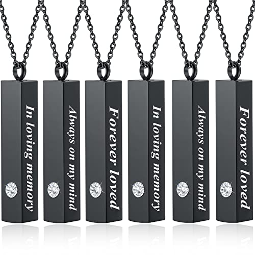 MTLEE 6 Pieces Urn Necklace for Ashes for Men Women Cremation Jewelry for Ashes Stainless Steel Small Keepsake Pendant for Human Ashes (Black)