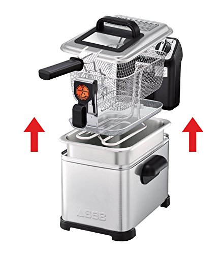 SEB Fritteuse Semi Tefal FR501000 Family Pro 3L Kaltzone + Bullauge + Digitaler Timer + regelbarer Thermostat, 2400 W, 3 Liter, Schwarz, Edelstahl 4 l Digitaler Timer silber – Bild 3