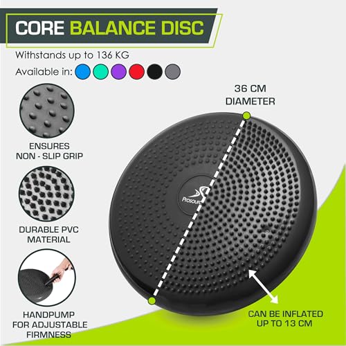 Image of ProsourceFit Core Balance Disc Trainer, 14 inch Diameter with Pump for Fitness, Balance Training, or Seating; Wobble Board for Core Stability; Flexible Floor Cushions